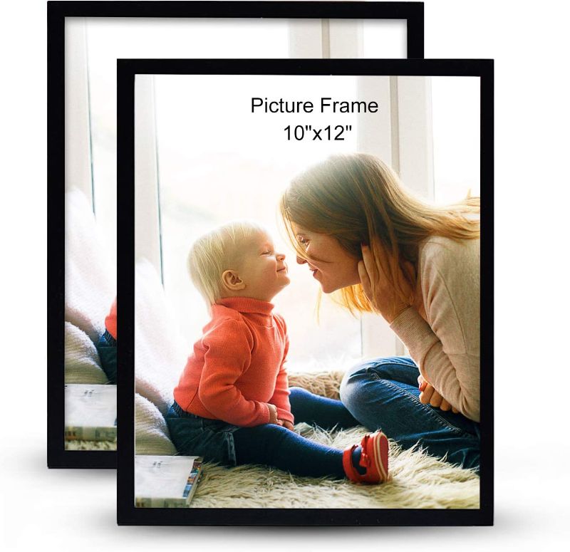 Photo 1 of 2 Packs Rustic Wall Tabletop Frames 10 x 12 inches Black Wood Picture Display Frame with Hooks Wall Hanging or Tabletop Stand Photo Frames
