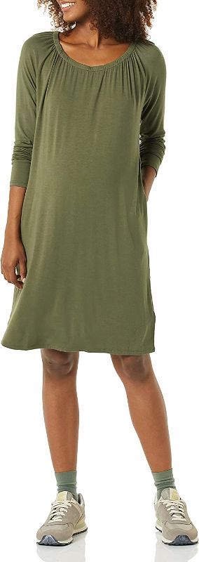 Photo 1 of Amazon Essentials Women's Gathered Neckline Maternity Dress, XS, OLIVE