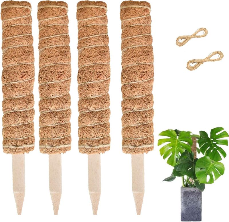 Photo 1 of Coir Pole for Potted Plant - 4 Pack 12" Plant Stake Support for Climbing Plant Coir Moss Stick for Plant Support (4, 12 inch)

