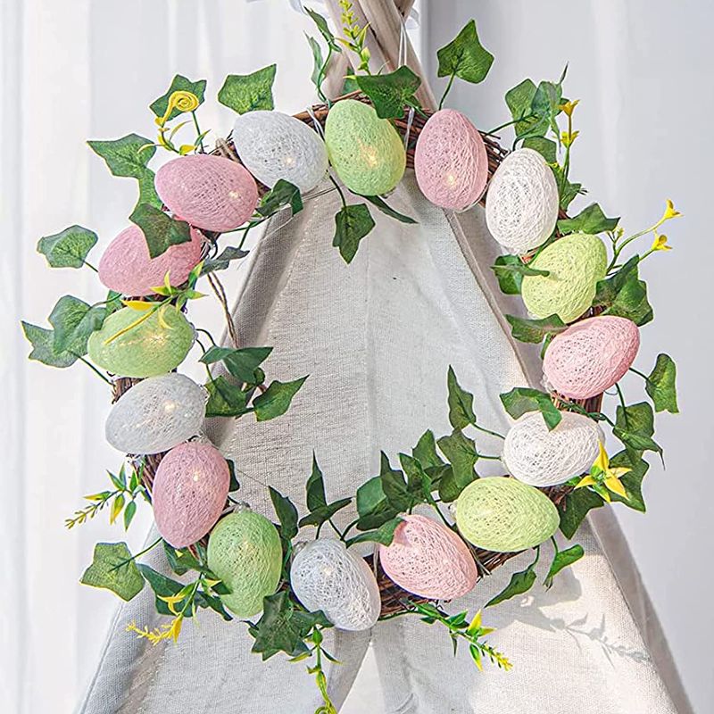 Photo 1 of EAMBRITE Easter Egg Wreath 13” 16LT Spring Wreath with Timer Function Battery Operated for Front Door Window Wall
