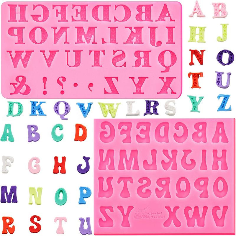 Photo 1 of 2 Pieces Pink Letter Molds Alphabet Silicone Molds Candy Fondant Alphabet Molds Baking Letter Molds for Making Fondant, Pudding, Soap, Sugar Craft, Candy, Chocolates, Soap
