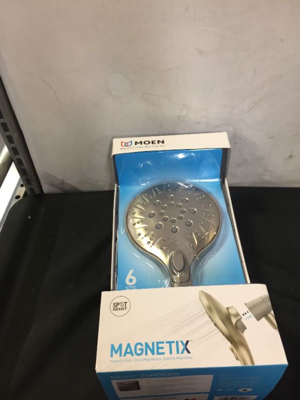 Photo 2 of Attract with Magnetix 6-Spray 5.5 in. Single Wall Mount Handheld Adjustable Shower Head in Spot Resist Brushed Nickel