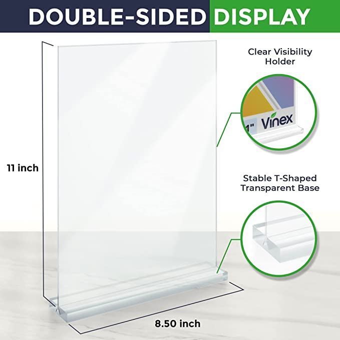 Photo 2 of Vinex Supplies 6 pack Acrylic Sign Holder 8.5 x 11, Plastic Paper Holder and Sign Stand, Menu Holder and Poster Holder Acrylic Display Stand