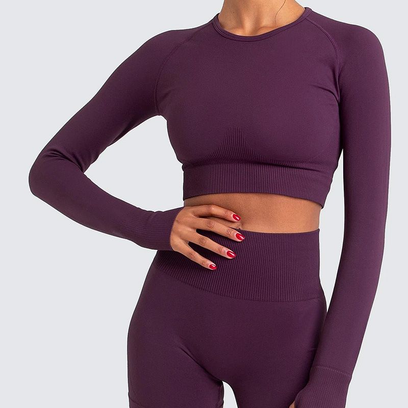 Photo 1 of Workout  Yoga Set Sportwear Gym Set Long Sleeve Crop Top & High Waisted Compression Shorts Size L