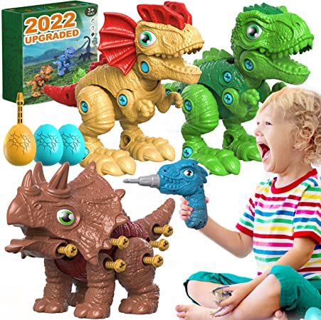 Photo 1 of [2022 New] Take Apart Dinosaur Toys with 3 Dinosaurs, 3 Dinosaur Eggs, 1 Dinosaur Electric Drill, STEM Educational Construction Building Kids Toys for 3 4 5 6 7 8 Year Old Boys Girls Gifts 
