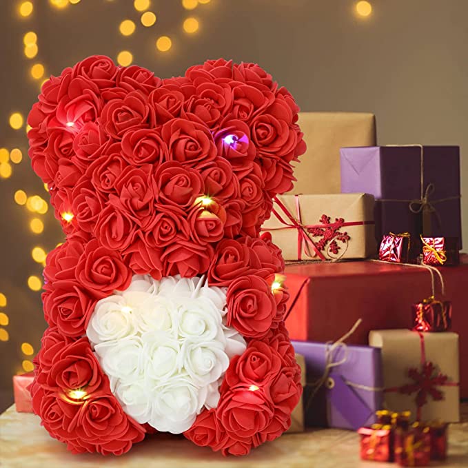 Photo 1 of Gifts for Mom?Rose Bear, Rose Teddy Bear, Rose Flower Bear, Birthday Gifts - 10 inch Clear Gift Box (red)