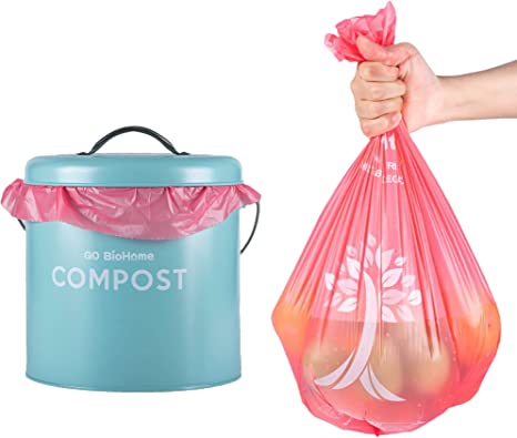 Photo 2 of Compost Bags, 3 Gallon,11.35 Liter, 100 Count, Extra Thick and Strong 0.75 Mils, Leak & Odor Control, Kitchen Garbage Waste Compost Bags, US BPI and Europe OK Compost Home highest Certified| Pink----factory sealed