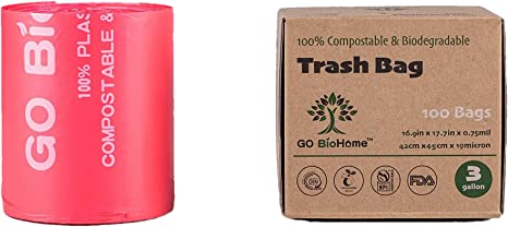 Photo 1 of Compost Bags, 3 Gallon,11.35 Liter, 100 Count, Extra Thick and Strong 0.75 Mils, Leak & Odor Control, Kitchen Garbage Waste Compost Bags, US BPI and Europe OK Compost Home highest Certified| Pink----factory sealed