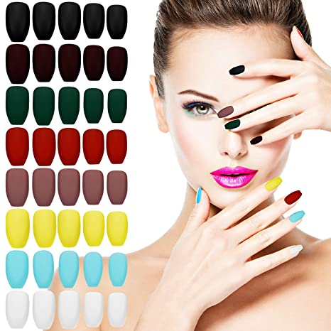 Photo 1 of 8 Boxes Short Matte Press on Nails Coffin False Nails Full Cover Coffin Nail False Ballerina Nails with 8 Sheets Nail Glue Sticker for Women Girls Nail Art Salon (Assorted Colors)