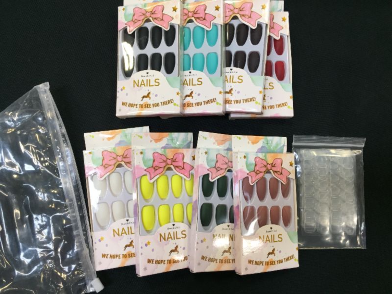 Photo 3 of 8 Boxes Short Matte Press on Nails Coffin False Nails Full Cover Coffin Nail False Ballerina Nails with 8 Sheets Nail Glue Sticker for Women Girls Nail Art Salon (Assorted Colors)