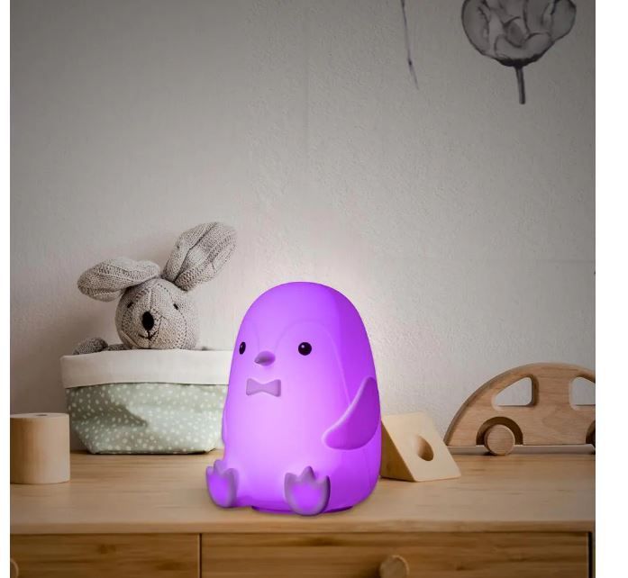 Photo 1 of Peppy Penguin Multicolor Changing Integrated LED Rechargeable Silicone Night Light Lamp, White