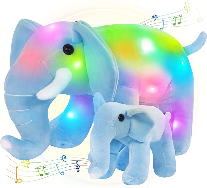 Photo 1 of Athoinsu Light up Stuffed Musical Elephant Plush Mother Baby Singing Animals with LED Night Lights Glowing Toys Wildlife Birthday for Toddler Kids,Blue,13’’----factory sealed