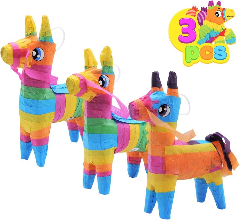 Photo 1 of 3 pcs Mini Donkey Pinatas 7.5"x5.5" Cinco De Mayo Rainbow Color for Fun Fiesta Taco Party Supplies, Luau Event Photo Props, Mexican Theme Decoration, Carnivals Festivals, Taco Tuesday Event