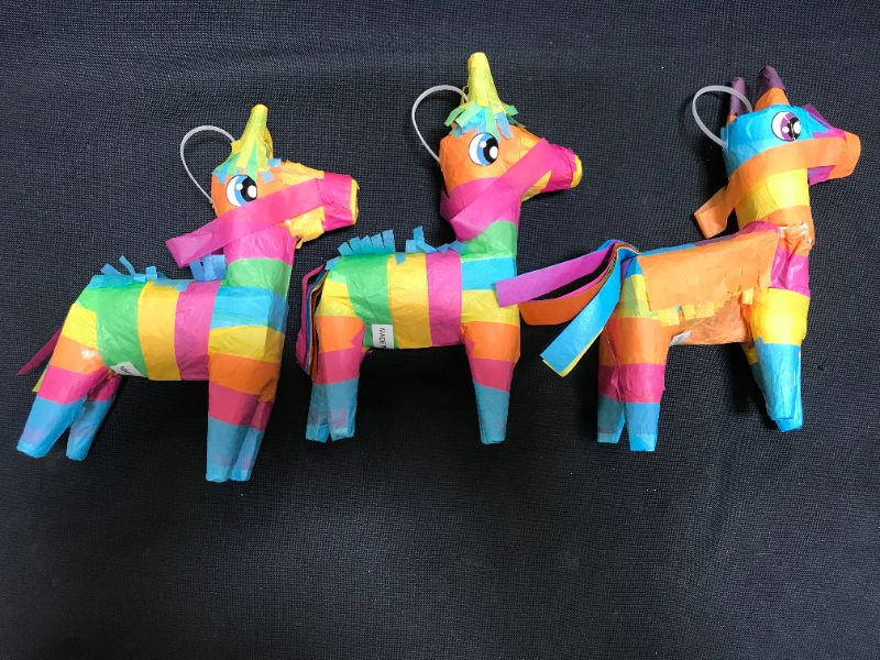 Photo 3 of 3 pcs Mini Donkey Pinatas 7.5"x5.5" Cinco De Mayo Rainbow Color for Fun Fiesta Taco Party Supplies, Luau Event Photo Props, Mexican Theme Decoration, Carnivals Festivals, Taco Tuesday Event
