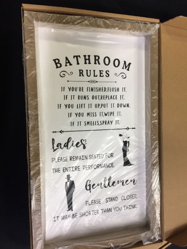 Photo 3 of Bathroom Rules Wall Decor, Farmhouse Bathroom Wall Art Decor, Funny Bathroom Wood Framed Decor Signs, Rustic Bathroom Wall Decor 16x9.5 Inches
