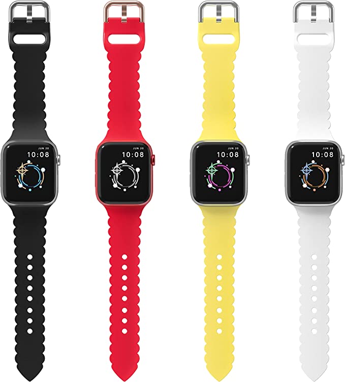Photo 1 of Silicone Lace Band Compatible with Apple Watch Band 38mm 40mm 41mm 42mm 44mm 45mm,Women Sport Soft Waterproof Cute Strap Wristbands Repalcement for iWatch Series 7 6 5 4 3 2 1 SE,4 Pack