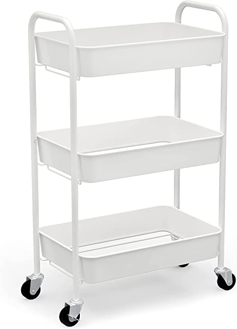 Photo 1 of CAXXA 3-Tier Rolling Metal Storage Organizer - Mobile Utility Cart Kitchen Cart with Caster Wheels, White