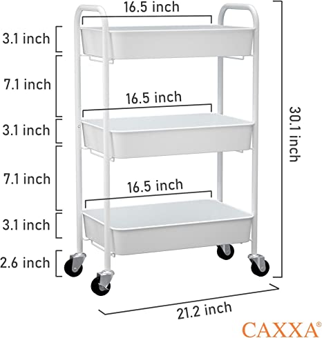 Photo 2 of CAXXA 3-Tier Rolling Metal Storage Organizer - Mobile Utility Cart Kitchen Cart with Caster Wheels, White