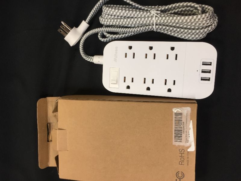 Photo 3 of Power Strip - 10 FT Long Flat Plug Extension Cord, 6 Outlets 3 USB Ports Outlet Extender with Overload Protection, Wall Mount, Desktop Charging Station for Home, Office and Dorm Essential