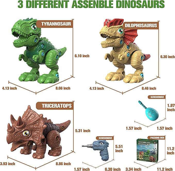 Photo 2 of Dinosaur Toys with 3 Dinosaurs, 3 Dinosaur Eggs, 1 Electric Dinosaur Drill, STEM Educational Construction for Kids Age 3, 4, 5, 6, 7, 8, Gifts for Boys and Girls---factory sealed