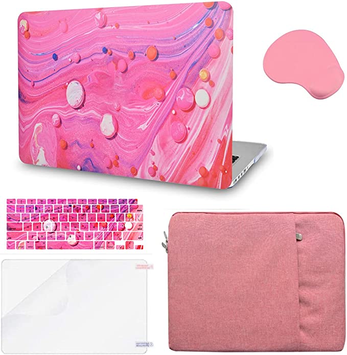 Photo 1 of Compatible with MacBook Air 13 inch Case (2017,2016,2015,2014,2013,2012,2011,2010) A1369/A1466 Plastic Hard Shell + Sleeve + Mouse Pad + Keyboard Cover + Screen Protector (Pink Quicksand )