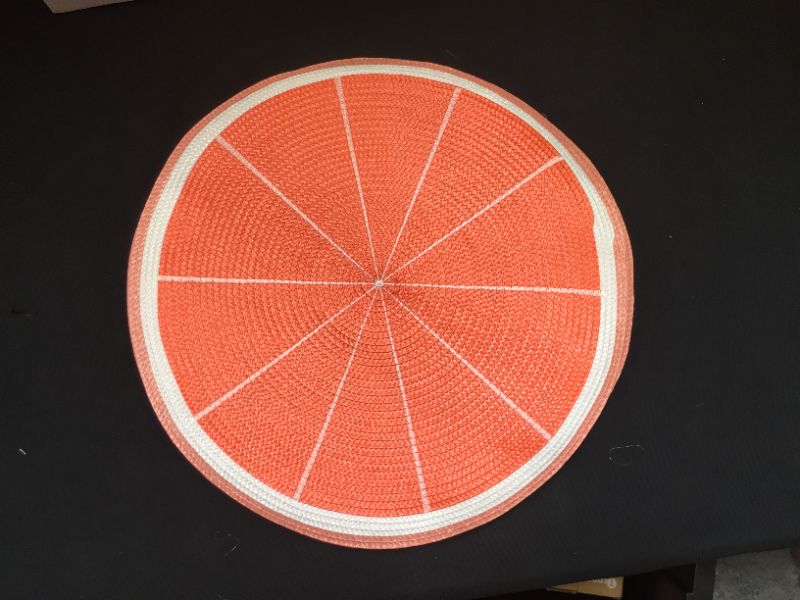 Photo 4 of AHHFSMEI Round Braided Placemats Set of 6 Table Mats for Dining Tables Non Slip Heat Resistant Washable Place Mats 15 Inch (Orange E)
