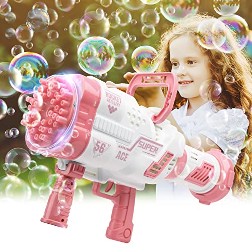 Photo 1 of Joysky Bubbles Machine Gun, Automatic Bubbles Gun, Update Rotating Hole with Light, Summer Indoor Outdoor Parties Toy Gifts for Girls Boys - Pink