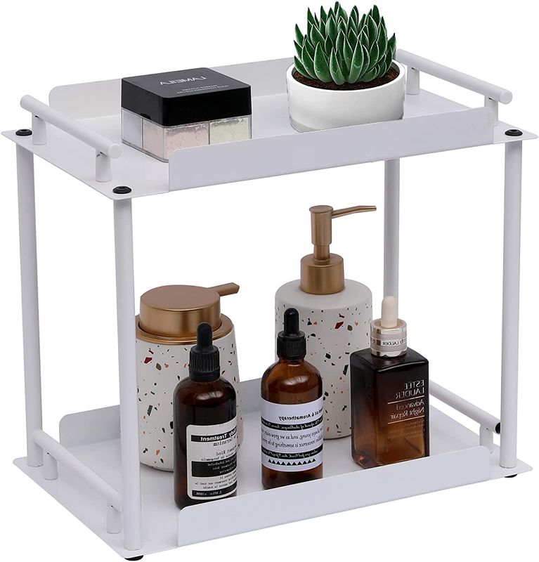 Photo 2 of Bathroom Organizer Countertop,2 Tier Bathroom Counter Organizer Kitchen Spice Rack Cosmetic Organizer,Countertop Storage Shelf for Bathroom,Kitchen,Living Room,Bedroom,White