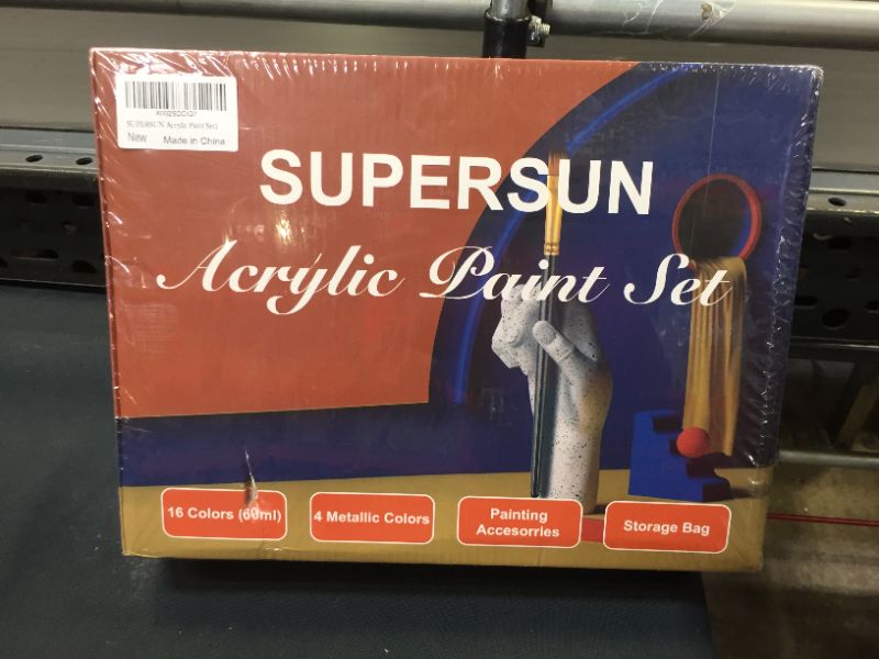 Photo 2 of SUPERSUN Acrylic Paints Set: 16 Colours Extra Large (60 ml, 2fl oz) Professional Grade Paints Kit for Canvas Wood Clay Fabric Ceramic & Crafts with 13 Paint Brushes 2 Canvas 2 Sponges 1 Palette Knife-----factory sealed