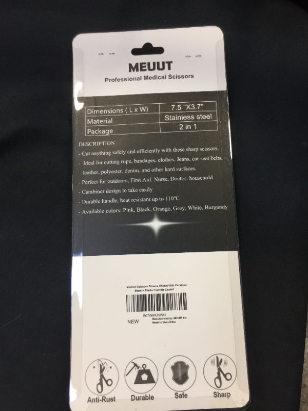 Photo 1 of 2 x 7.5 Inch Medical Scissors with Carabiner, Premium Bandage Scissors, Fluorine Coated with Non-Stick Blades, Stainless Steel Bandage Scissors