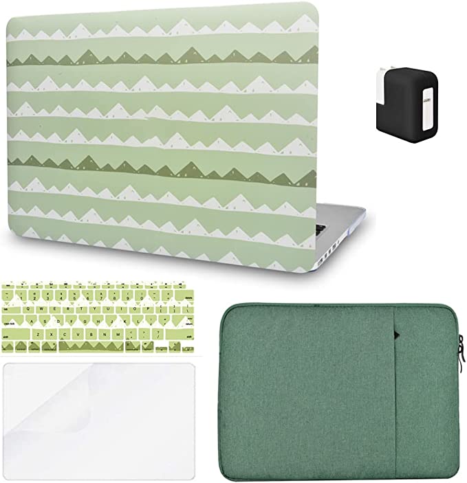 Photo 1 of YEMINI Compatible with MacBook Air 13-inch (2017 2016 2015 2014 2013 2012 2011 2010) A1369/A1466 Plastic Hard Case + Charger Case + Keyboard Cover + Screen Protector (Green Wave)