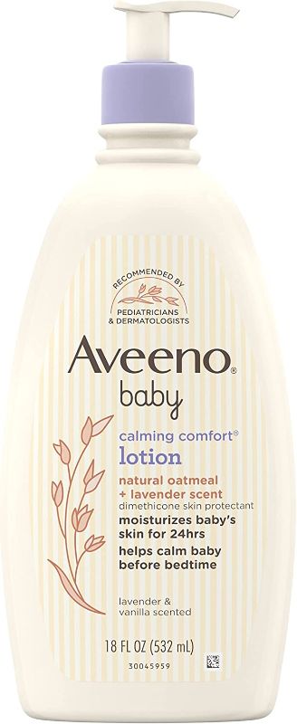 Photo 1 of Aveeno Baby Confort Loción hidratante, calmante con lavanda, vainilla y avena natural, 18 fl. oz