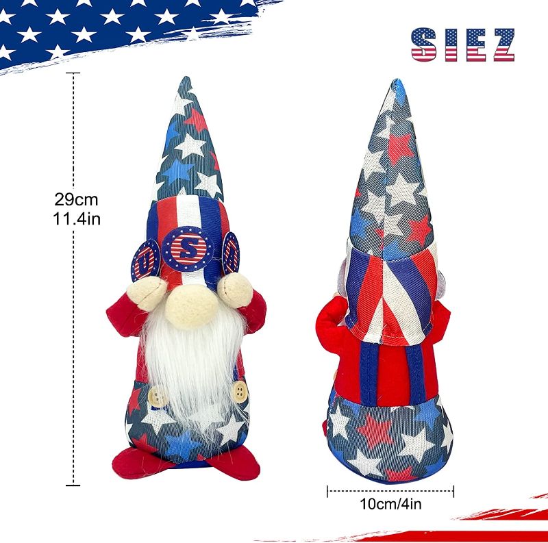 Photo 2 of 15-22" Height Adjustable Patriotic Gnome Plush Figure, Tomte Veterans Day Standing Independence Day Decoration, Handmade Scandinavian Elf Home Decor - Boy