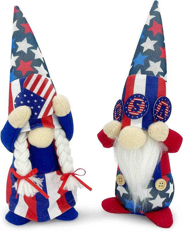 Photo 1 of 15-22" Height Adjustable Patriotic Gnome Plush Figure, Tomte Veterans Day Standing Independence Day Decoration, Handmade Scandinavian Elf Home Decor - Boy