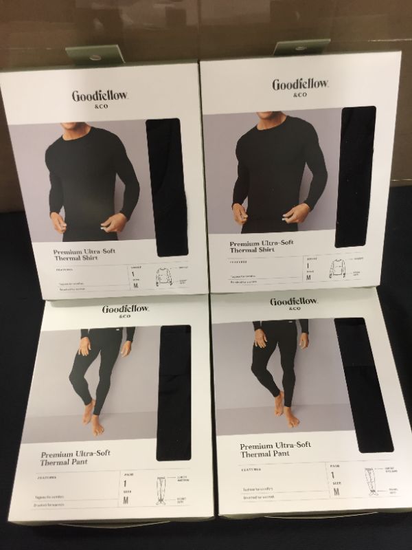 Photo 1 of 2 sets---Men's Premium Thermal Set Long Sleeve Top & Bottom Fleece Lined Goodfellow & Co™ Black Sise M
