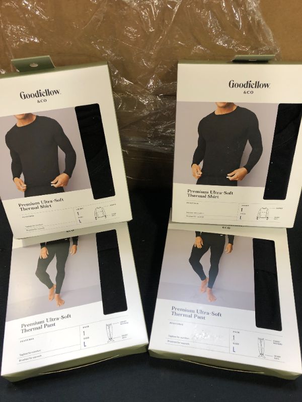 Photo 2 of 2 sets---Men's Premium Thermal Set Long Sleeve Top & Bottom Fleece Lined Goodfellow & Co™ Black Size L
