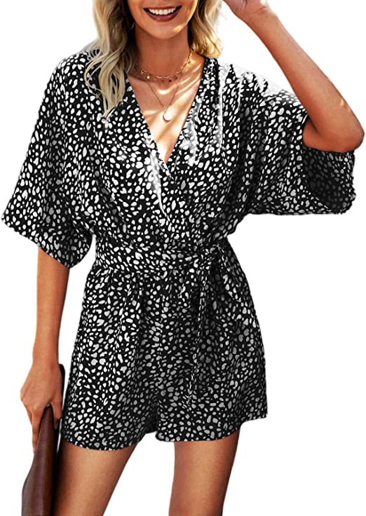 Photo 1 of Black Animal Print V-Neck Romper  Size M