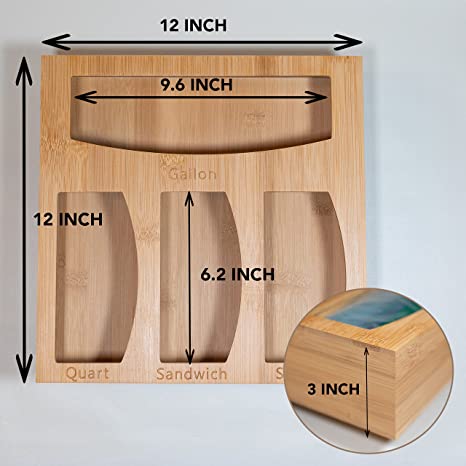 Photo 2 of Bamboo Ziplock Bag Storage Organizer and Dispenser for Kitchen Drawers, Ideal for Gallon, Quart, Sandwich & Snack Variety Size Bag, Food Bag Storage Holders Suitable with Ziploc, Glad and Solimo