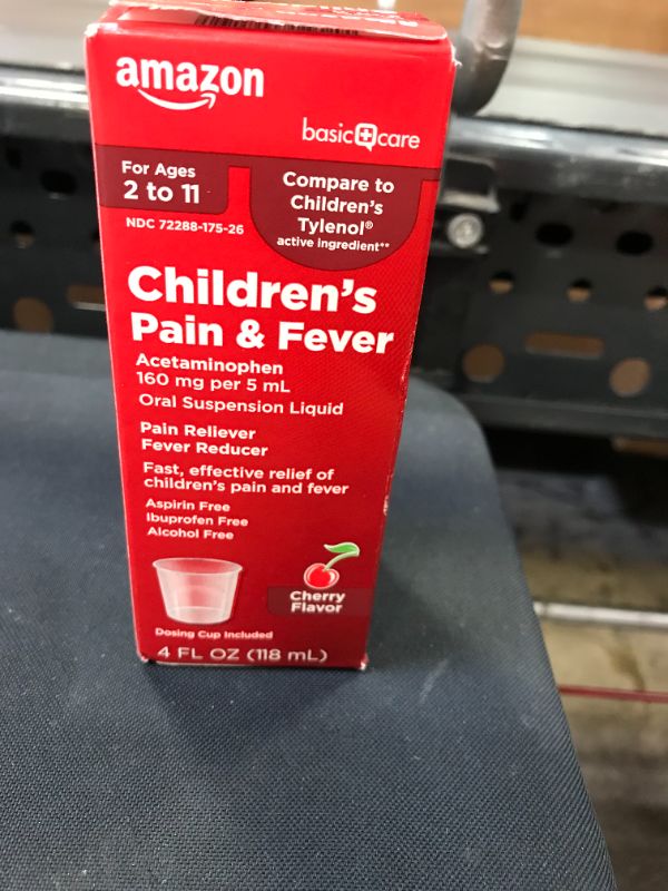 Photo 3 of Amazon Basic Care Children's Pain & Fever, Acetaminophen 160 mg per 5 mL Oral Suspension, Dye-Free, Cherry Flavor, Pain Reliever and Fever, 4 Fluid Ounces exp date10-2022---factory sealed