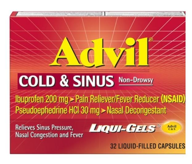 Photo 1 of Advil Cold and Sinus Relief Liqui-Gels Liquid-Filled Capsules, Pain Reliever & Fever Reducer, 32 CT  exp date 07-2024---factory sealed