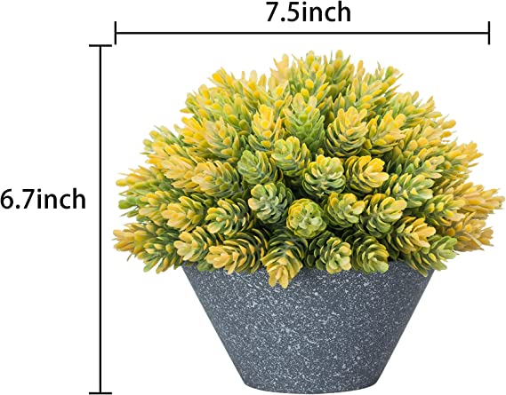 Photo 2 of Artificial Plants with Gray Vase for Home Decoration, Potted Plants for Shelf (Yellow)