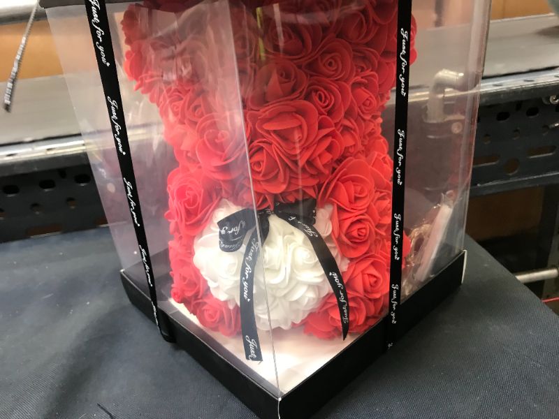 Photo 1 of Bear of Roses, Teddy Bear of Roses, 10 inches; gift for your wife, girlfriend, mom; unique gift for anniversary, birthday; includes transparent gift box