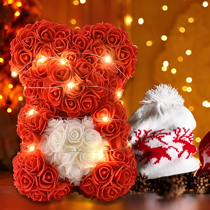 Photo 1 of Bear of Roses, Teddy Bear of Roses, 10 inches; gift for your wife, girlfriend, mom; unique gift for anniversary, birthday; includes transparent gift box