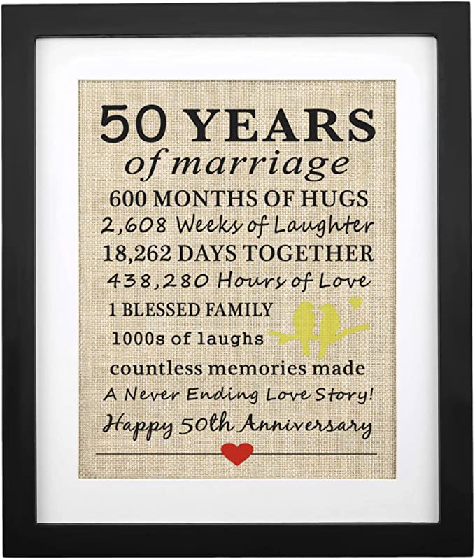 Photo 1 of 50th Wedding Anniversary Framed Burlap Print, 11"W x 13"H, Anniversary Gifts, Parents Gift, 50th Anniversary Decorations, Golden Anniversary, Her, Him, Husband, Wife