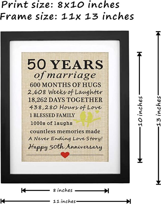 Photo 2 of 50th Wedding Anniversary Framed Burlap Print, 11"W x 13"H, Anniversary Gifts, Parents Gift, 50th Anniversary Decorations, Golden Anniversary, Her, Him, Husband, Wife