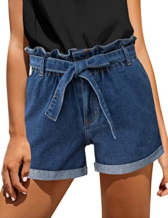 Photo 1 of luvamia Women's Casual High Waisted Rolled Denim Shorts Bowknot Waist Jean Shorts  ---Chinese Size M