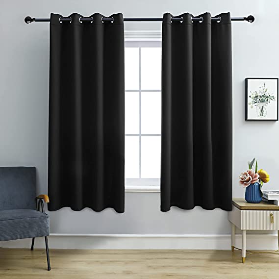 Photo 1 of Blackout Curtain 2 Panels, Window Curtains with Tiebacks, Thermal Insulated Blackout Curtains, Blackout Curtains for Living Room (52" x 63", Black)