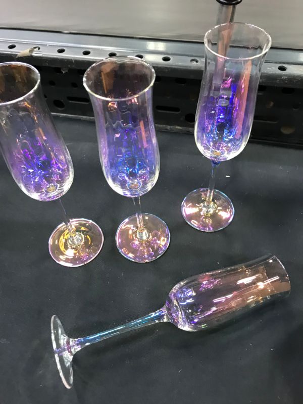 Photo 6 of Crystal Champagne Flutes - Tulip Modern Champagne Glasses Set of 4 for Home Bar Party Anniversary Wedding (Rainbow Color)
