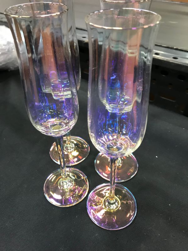 Photo 5 of Crystal Champagne Flutes - Tulip Modern Champagne Glasses Set of 4 for Home Bar Party Anniversary Wedding (Rainbow Color)
