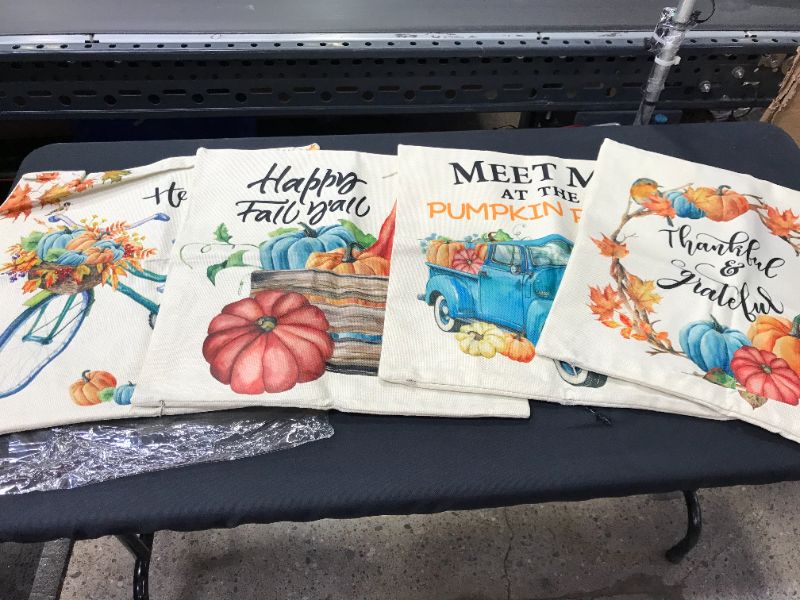 Photo 1 of ButyHome Fall Pillow Covers 18x18 Set of 4, Fall Decorations for Home Farmhouse Autumn Decor Pillowcase Linen Pumpkin Thanksgiving Truck Cushion Case for Sofa Couch Bedroom Car Decorate